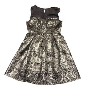 Francesca's Paraella Cocktail Dress Womens Small Navy Silver Metallic Brocade